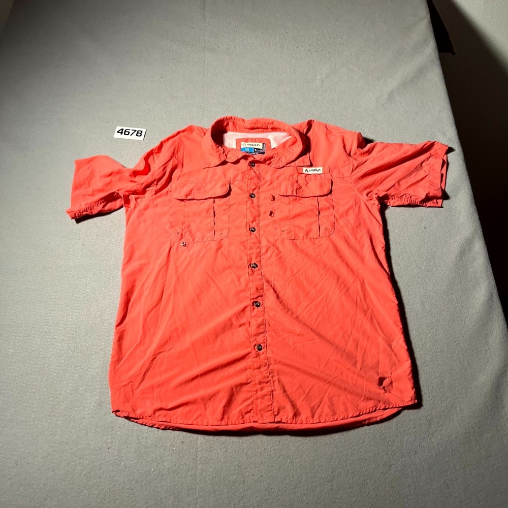 Magellan Outdoors Shirt Men Medium Orange Fish Gear Moisture Wicking Relaxed Fit